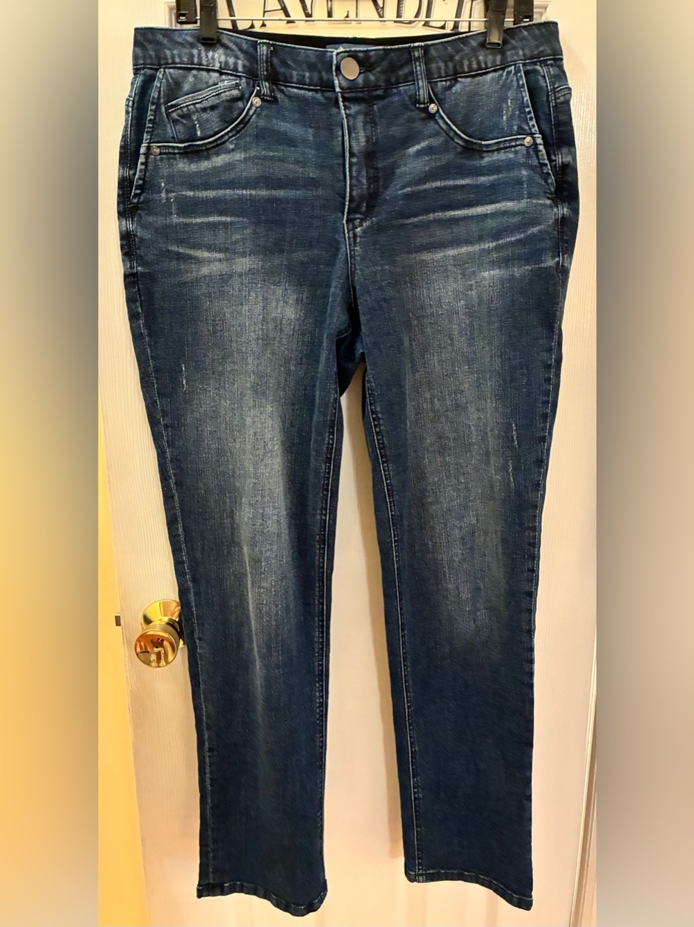 Democracy High-Rise Dark Blue Straight Jeans with Slanted Pockets